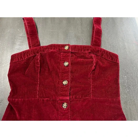 Hollister Red Corduroy Button‎ Front Pinafore Mini Dress Size S Y2K - Picture 2 of 10